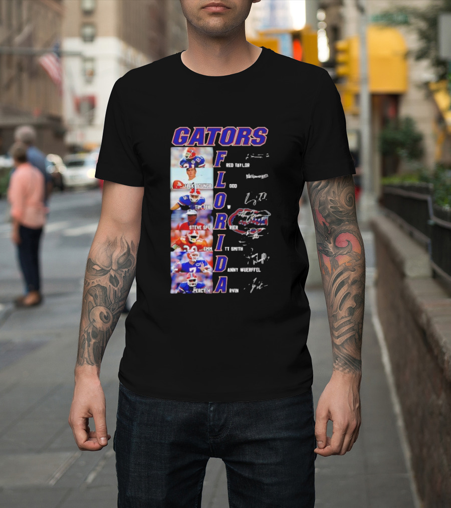 Gators Florida Football Legends Fred Taylor Jack Youngblood Tim Tebow Steve Spurrier Emmitt Smith Danny Wuerffel Percy Harvin Signature Collection T-Shirt