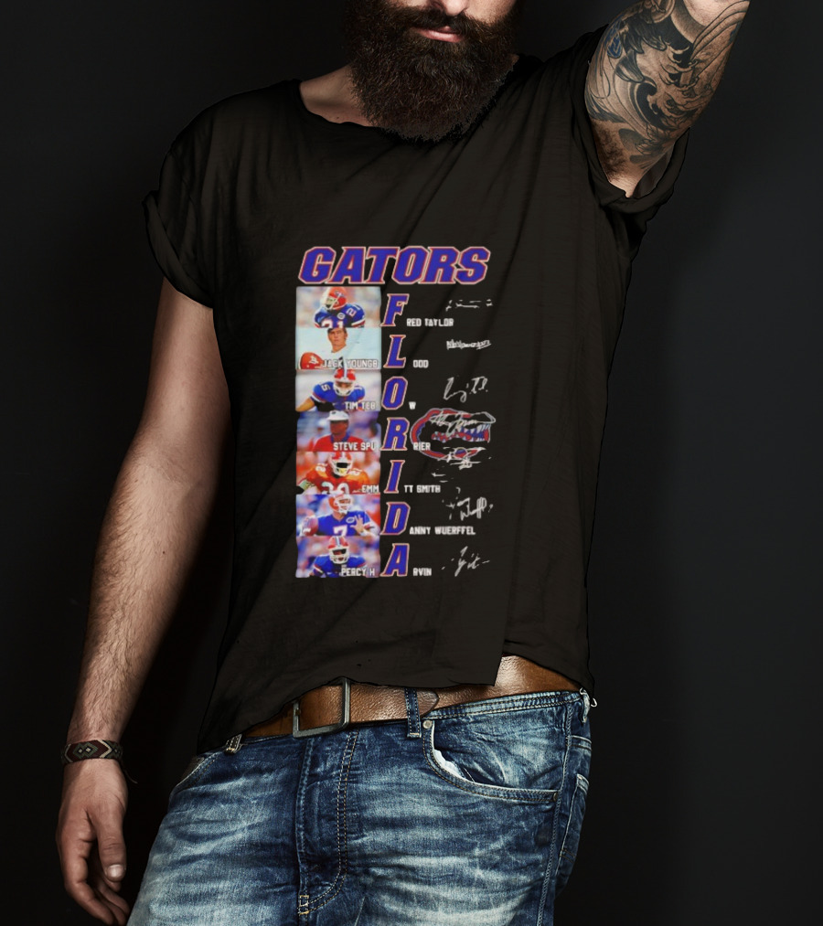 Gators Florida Football Legends Fred Taylor Jack Youngblood Tim Tebow Steve Spurrier Emmitt Smith Danny Wuerffel Percy Harvin Signature Collection T-Shirt