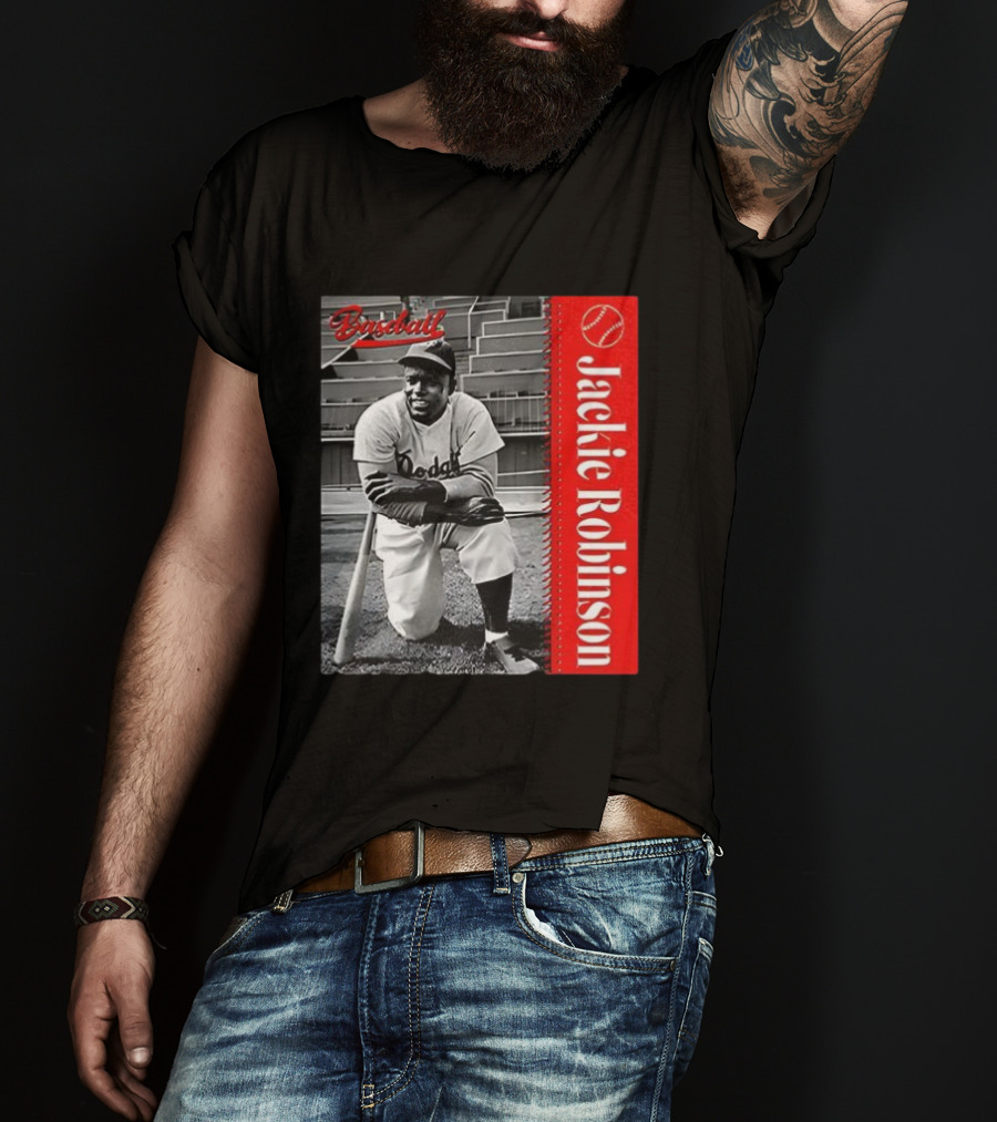 Jackie Robinson Baseball Dodgers Vintage Black And White Image T-Shirt