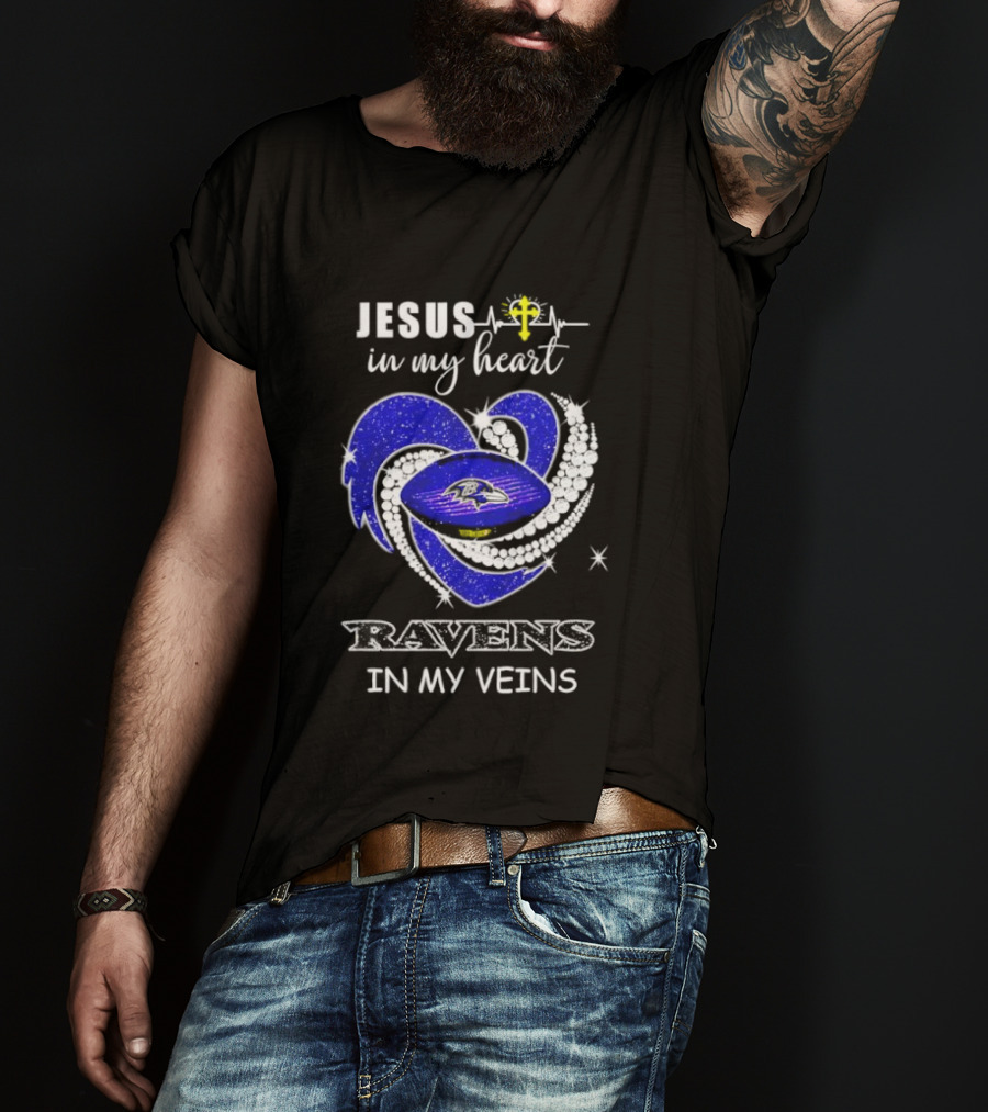 Jesus In My Heart Ravens In My Veins Football Spirit T-Shirt