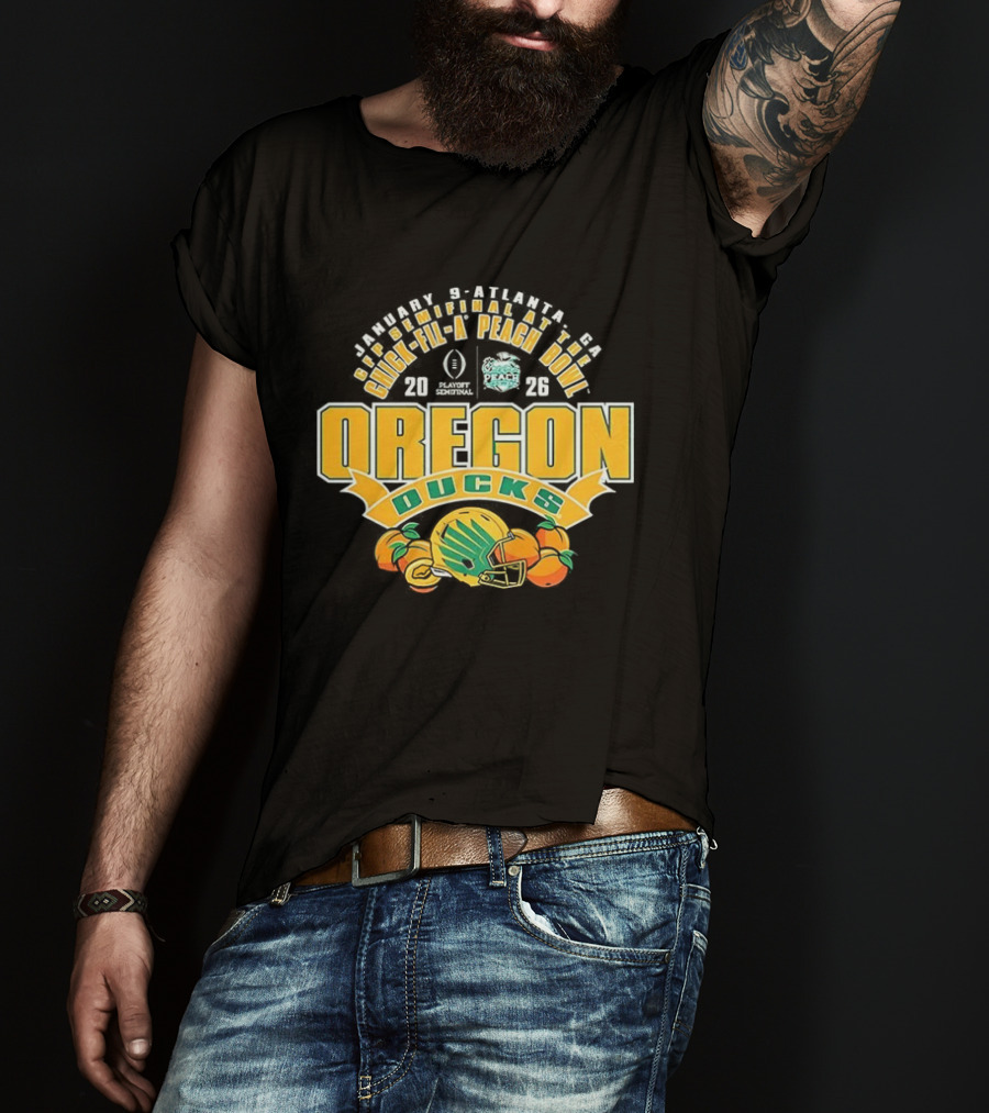 Oregon Ducks NCAA CFP Semifinal Chick Fil A Peach Bowl 2026 Helmet Peaches T-Shirt