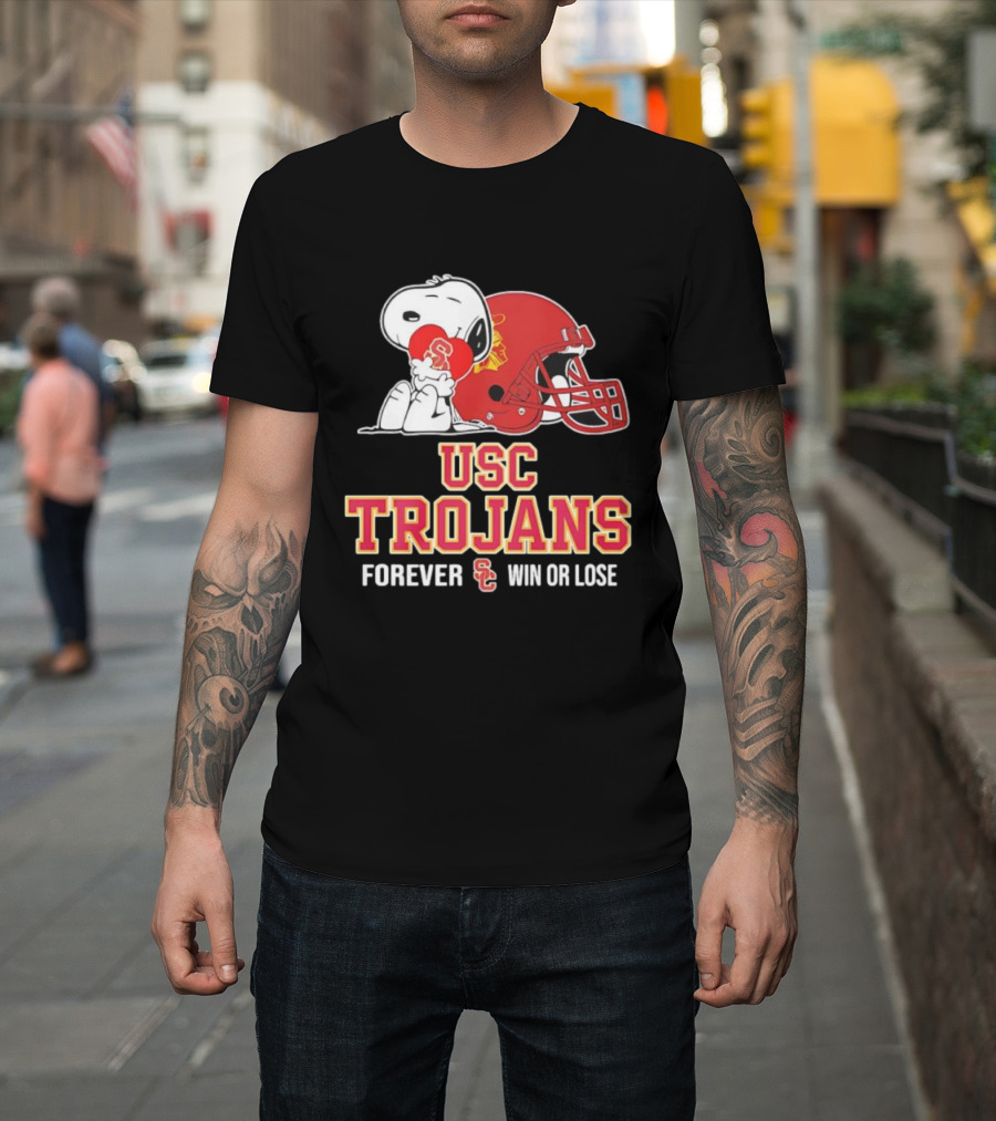 Snoopy Embraces USC Trojans Spirit Forever Win Or Lose T-Shirt