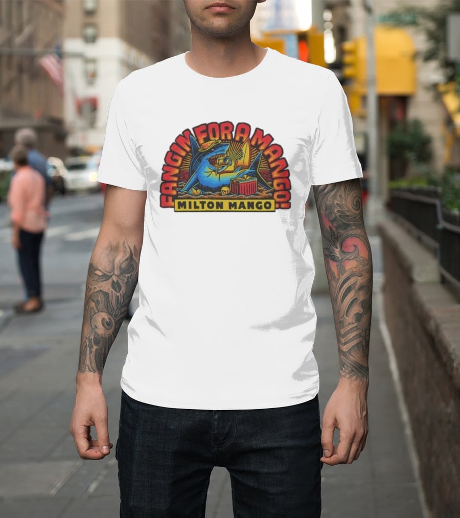 Victor Bravo's Fangin' For A Milton Mango Surfing Shark With Tropical Vibes T-Shirt