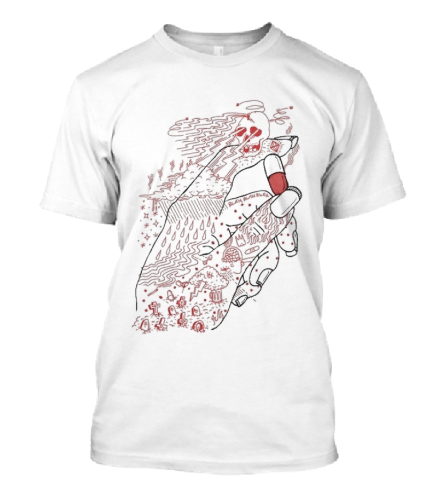 Red Rose Hand Holding Pill Art Capsule Capsule T-Shirt