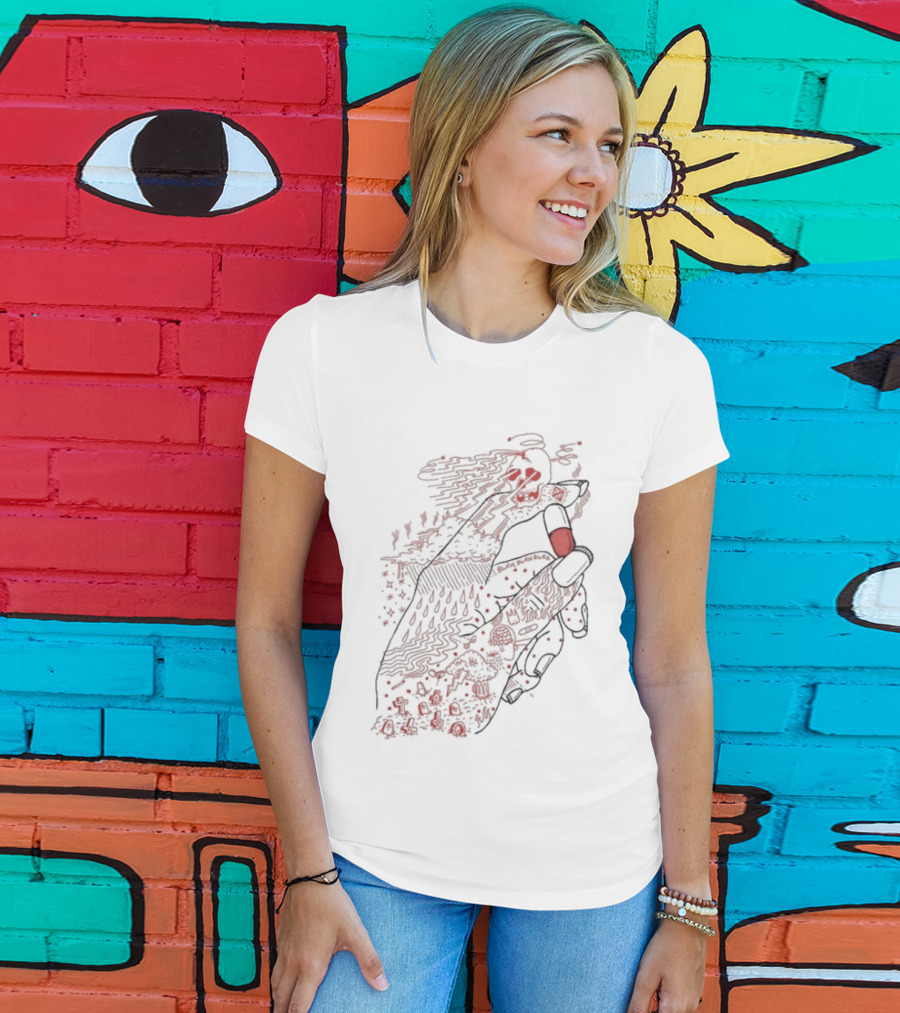Red Rose Hand Holding Pill Art Capsule Capsule T-Shirt