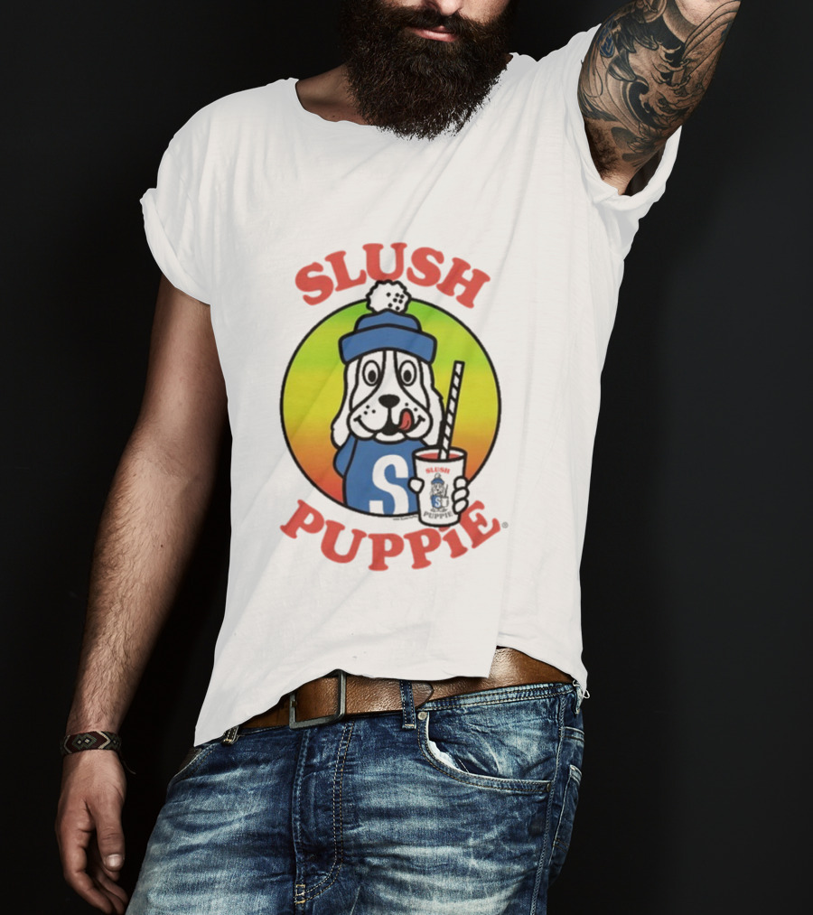 Slush Puppie Cartoon Dog With Cup And Straw Iconic T-Shirt