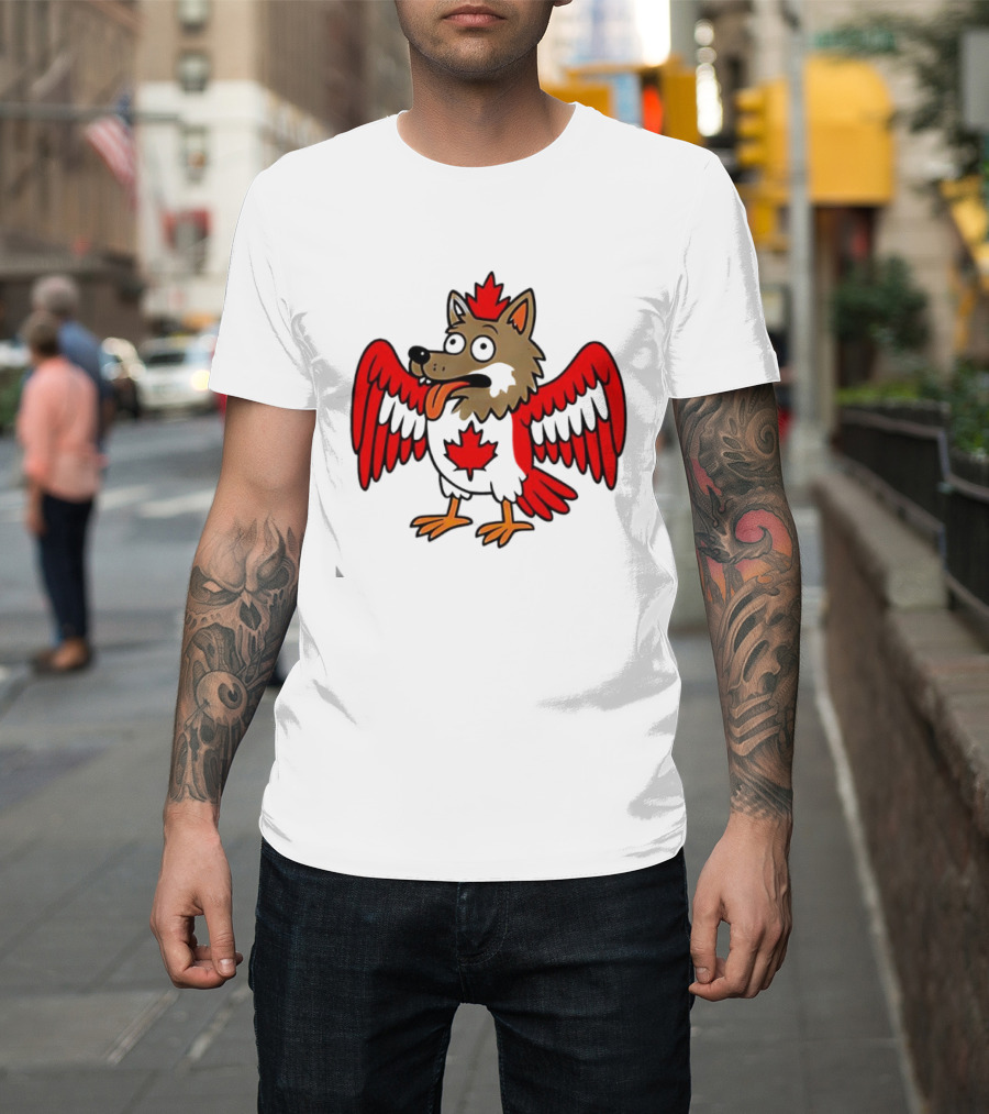 Maple Leaf Mad Wolfbird Quirky Canadian Creature Wings T-Shirt