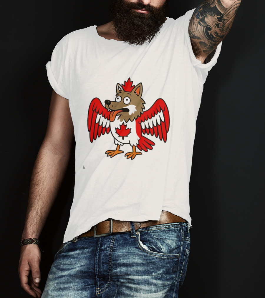Maple Leaf Mad Wolfbird Quirky Canadian Creature Wings T-Shirt