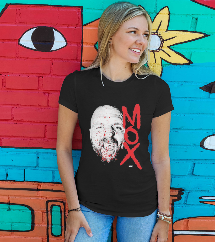 Moxley Big Head Mox Text Blood Splatter T-Shirt