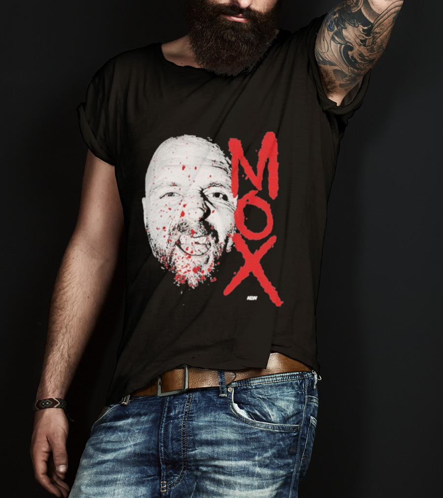 Moxley Big Head Mox Text Blood Splatter T-Shirt