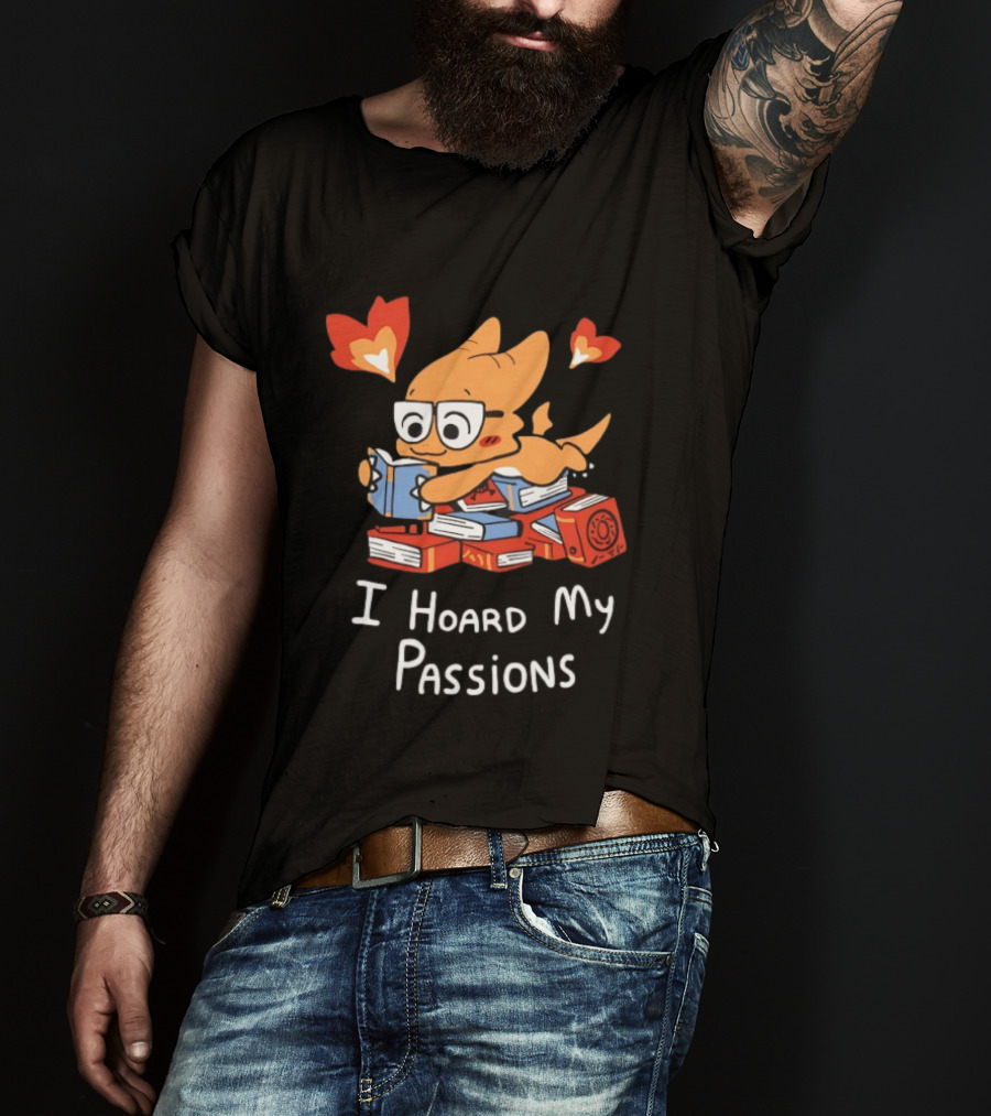 Dragon With Glasses Reading Books I Hoard My Passions Cute T-Shirt