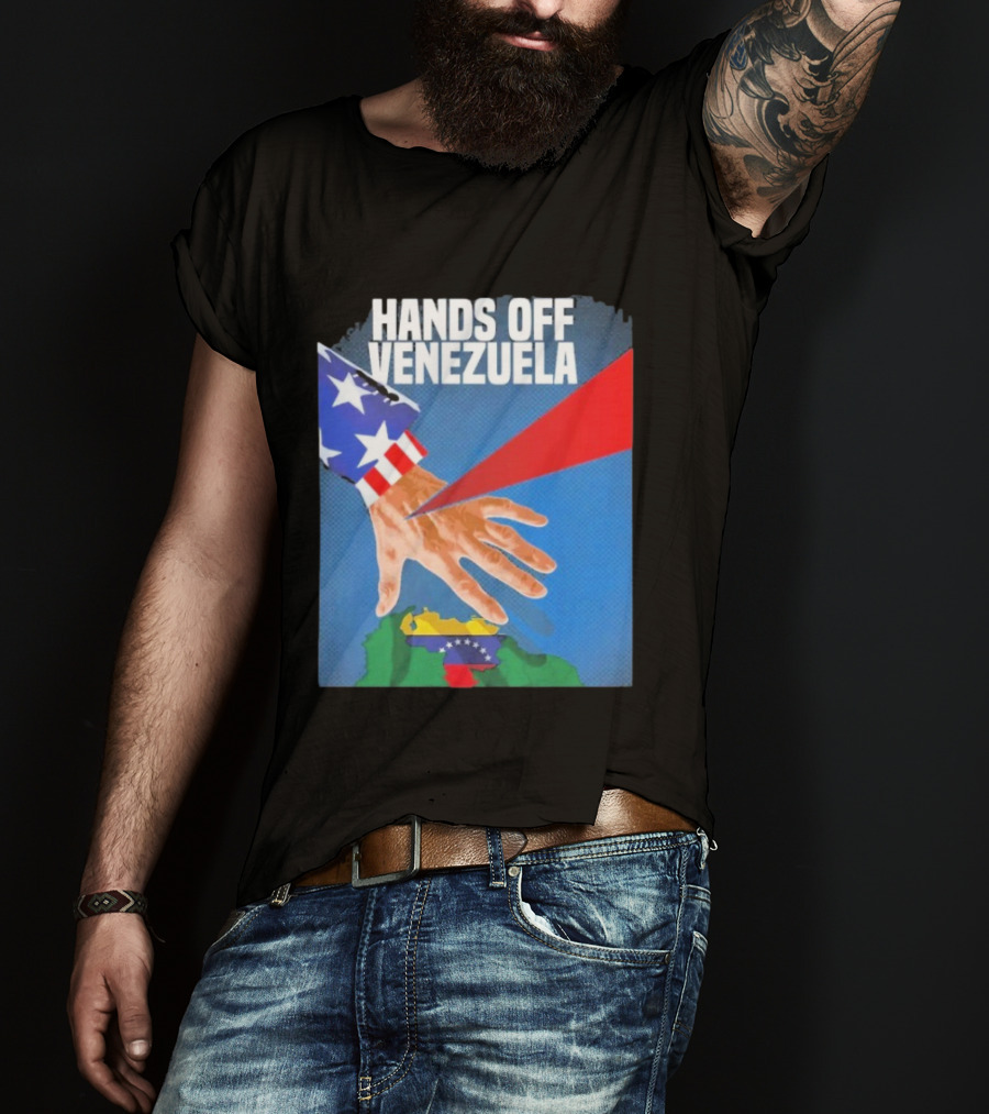 Hands Off Venezuela U.S. Imperialism Critique Featuring Venezuelan Flag And Map T-Shirt