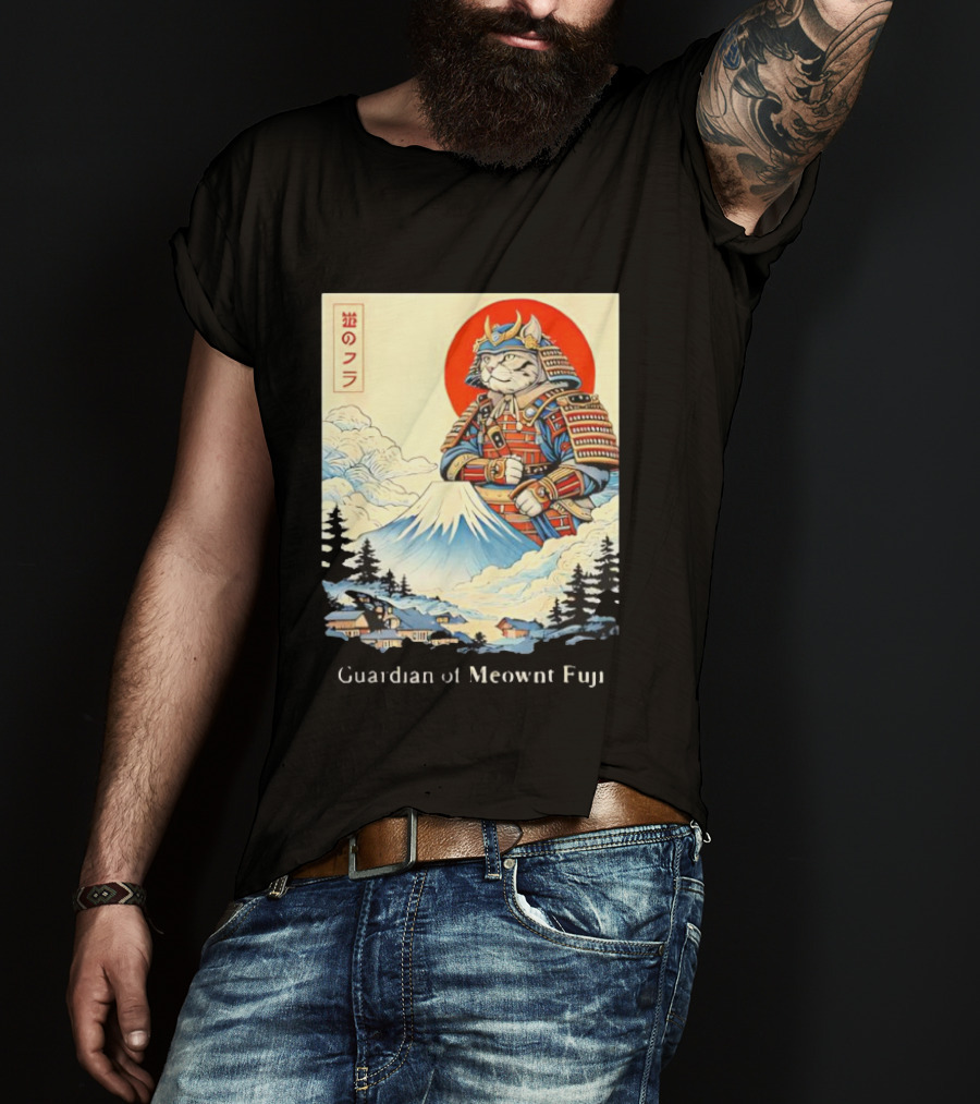 Guardian Of Meownt Fuji Samurai Cat Japanese T-Shirt