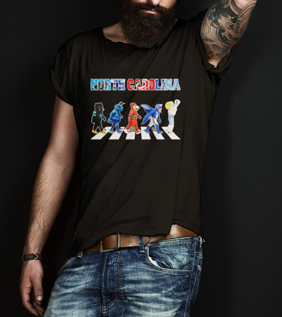 North Carolina Sports Mascots Panthers Hornets Hurricanes Duke Blue Heels Walking Across T-Shirt