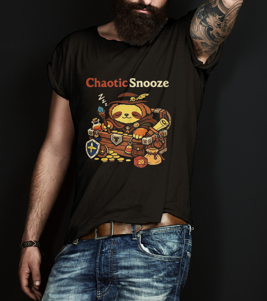 Chaotic Snooze Sloth With Dungeons And Dragons Dice And Treasure T-Shirt