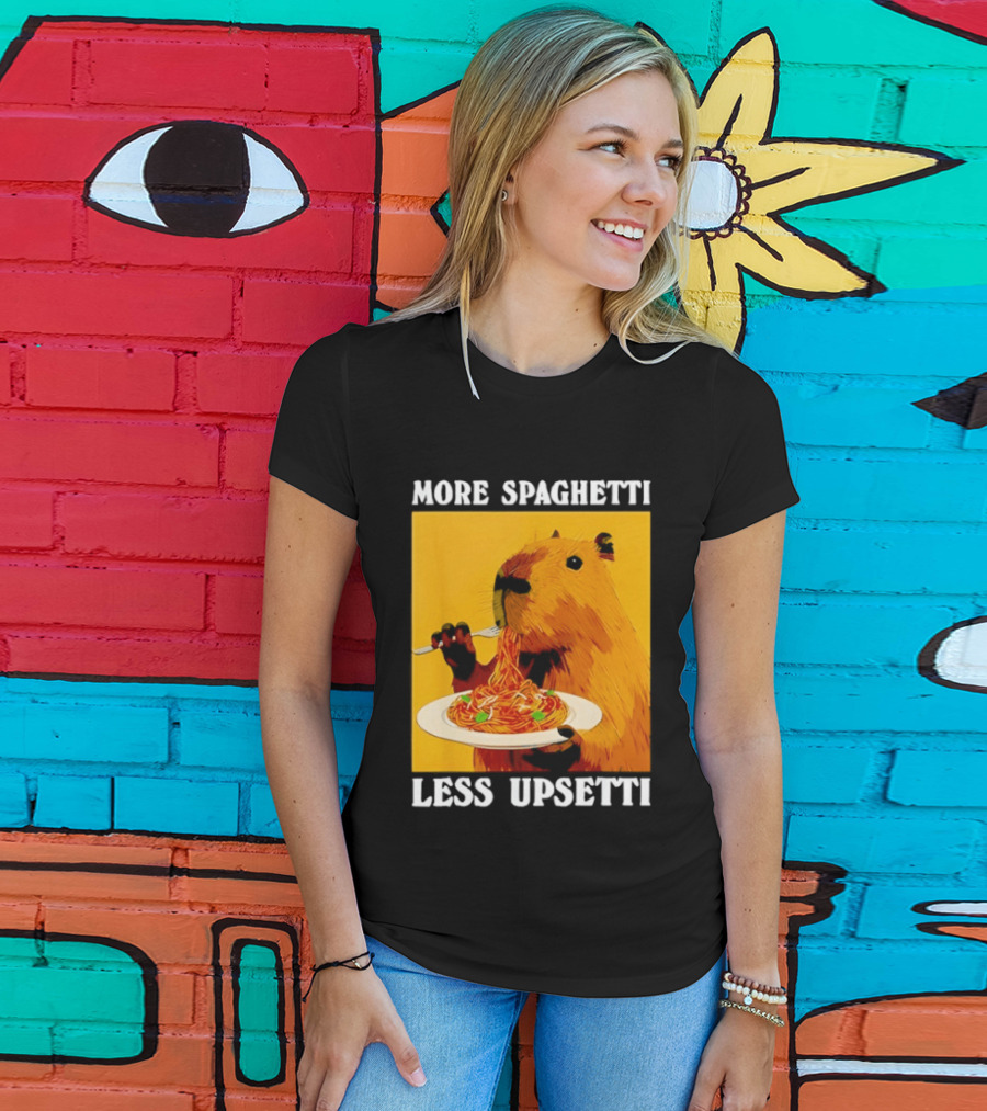 More Spaghetti Less Upsetti Capybara Eating Pasta Plate T-Shirt