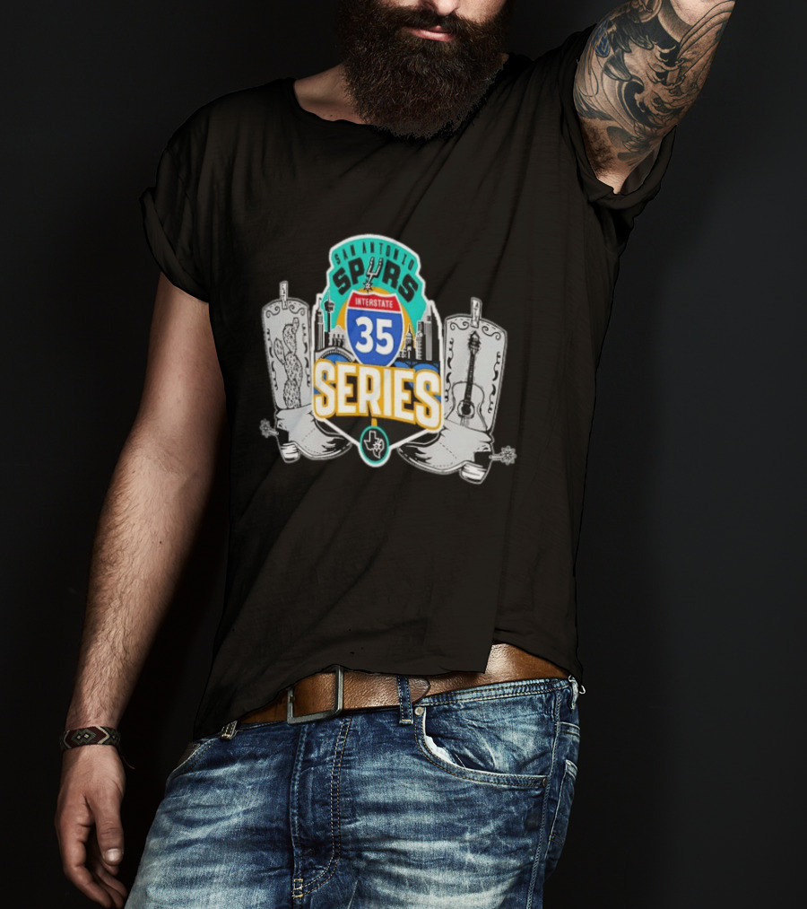 San Antonio Spurs Interstate 35 Series Cactus Guitar Boots Skyline T-Shirt