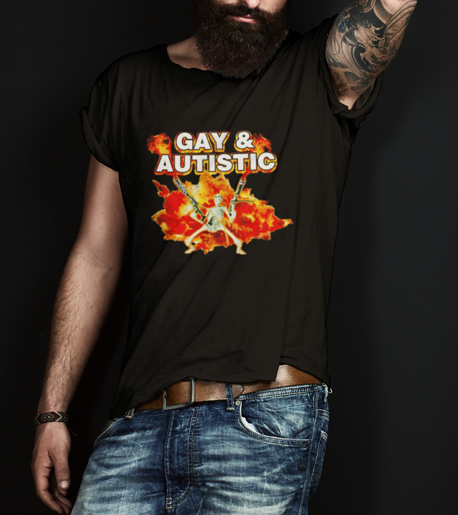 Gay & Autistic Skeleton Fire Explosions T-Shirt