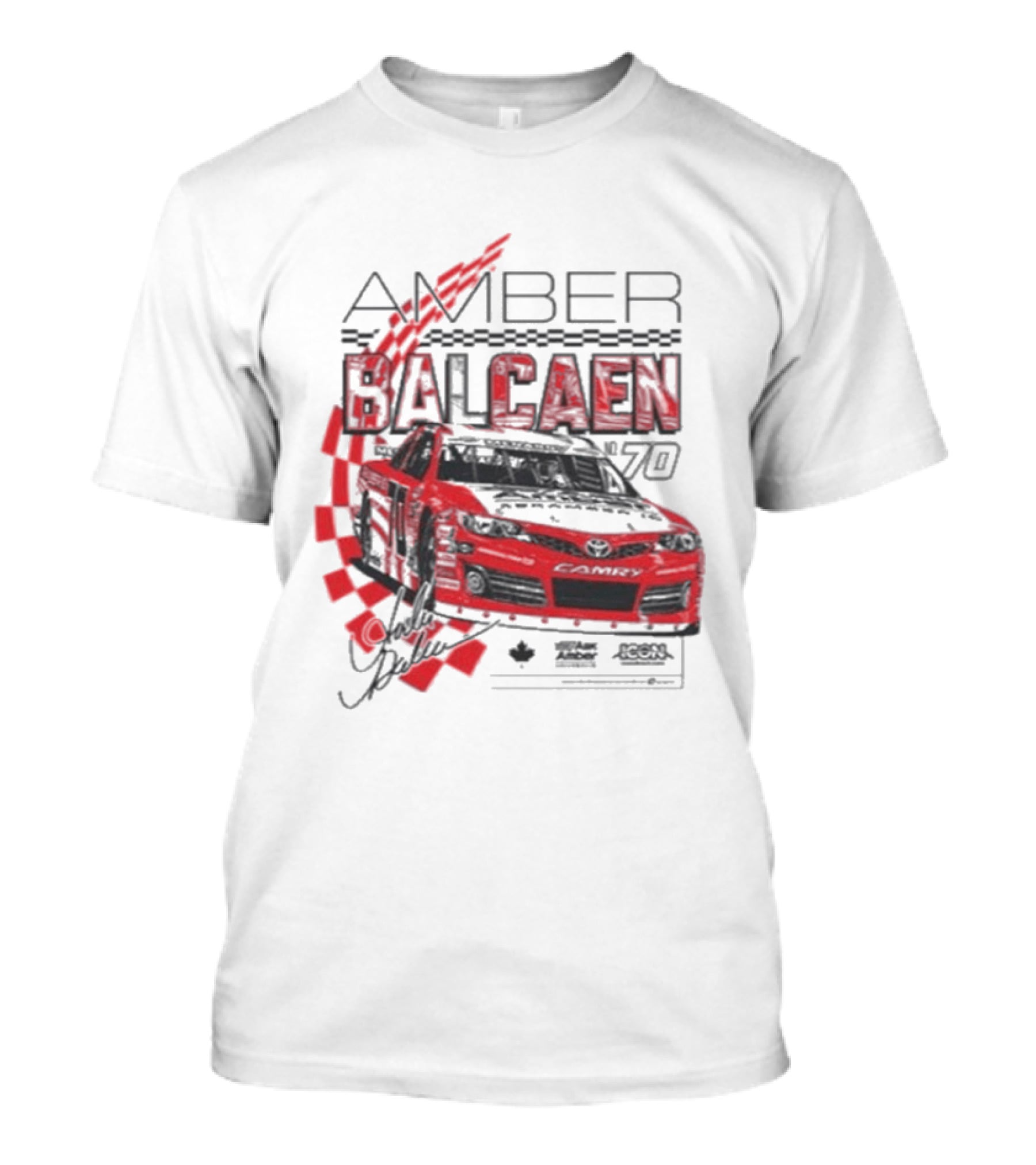 Amber Balcaen Racing Daytona Red Car Number 70 Racing Flags T-Shirt