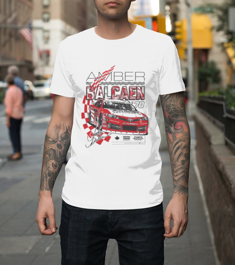 Amber Balcaen Racing Daytona Red Car Number 70 Racing Flags T-Shirt