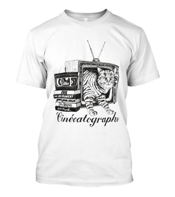 Cinécatographe Cat TV With Retro Television And Books T-Shirt