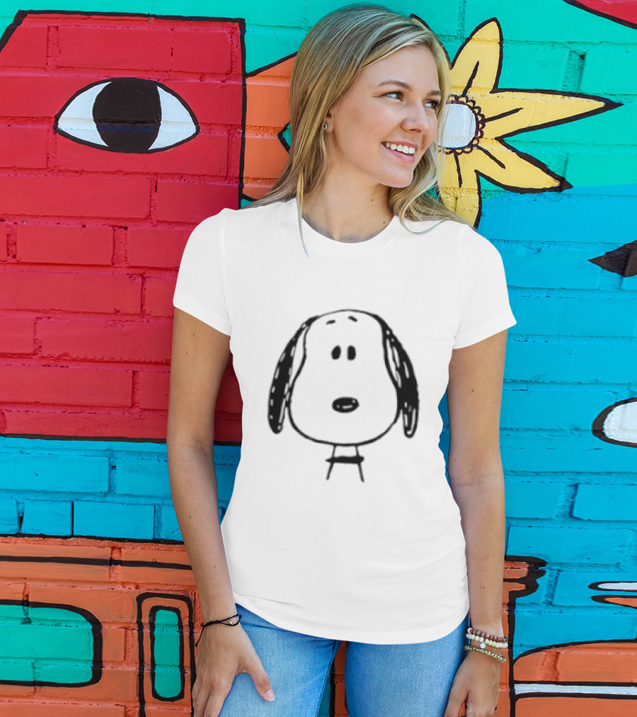 Peanuts Snoopy Face Black And White Cartoon T-Shirt