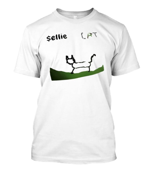 $sellie CAT Drawing Sketch With Green Ground T-Shirt