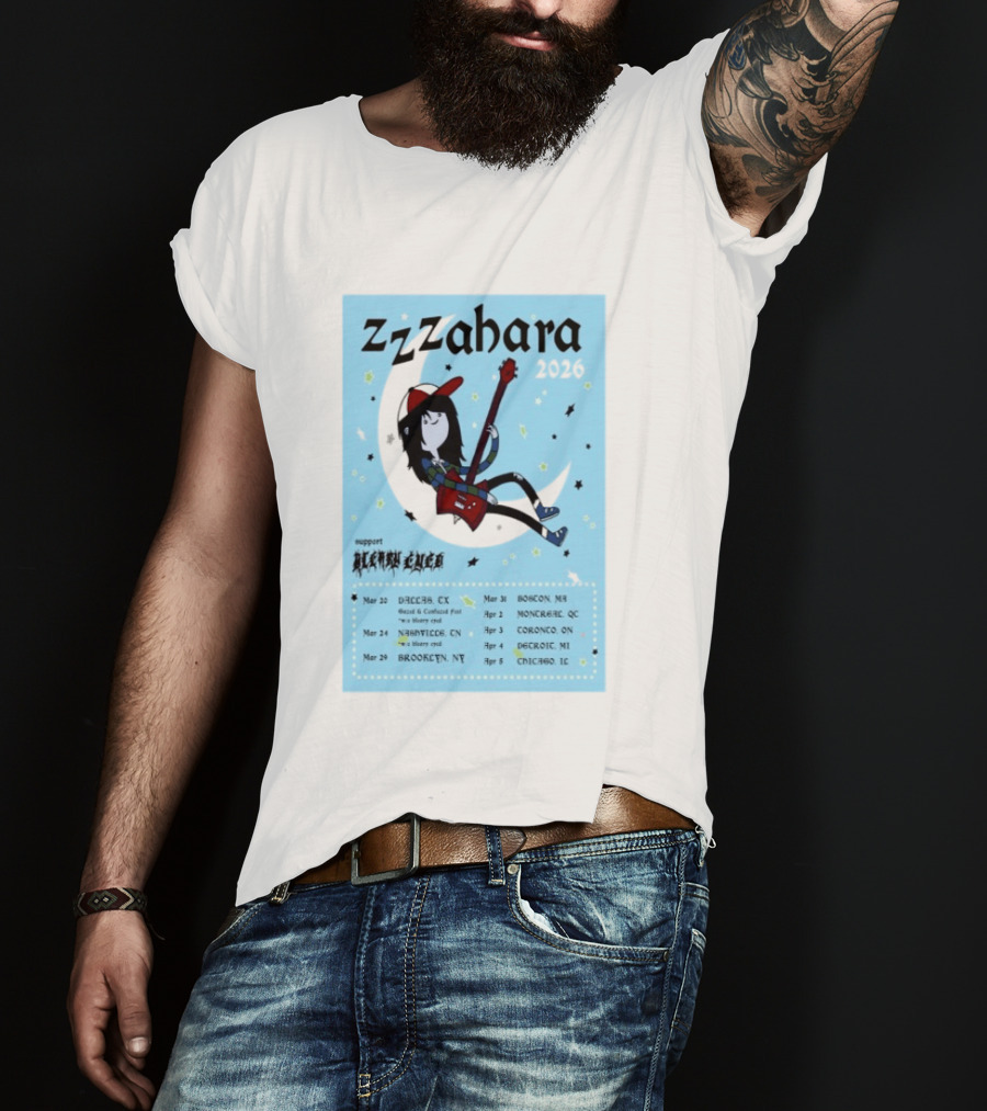 Zzzahara Fall Tour 2026 Dates And Support Act With Cartoon Guitarist T-Shirt