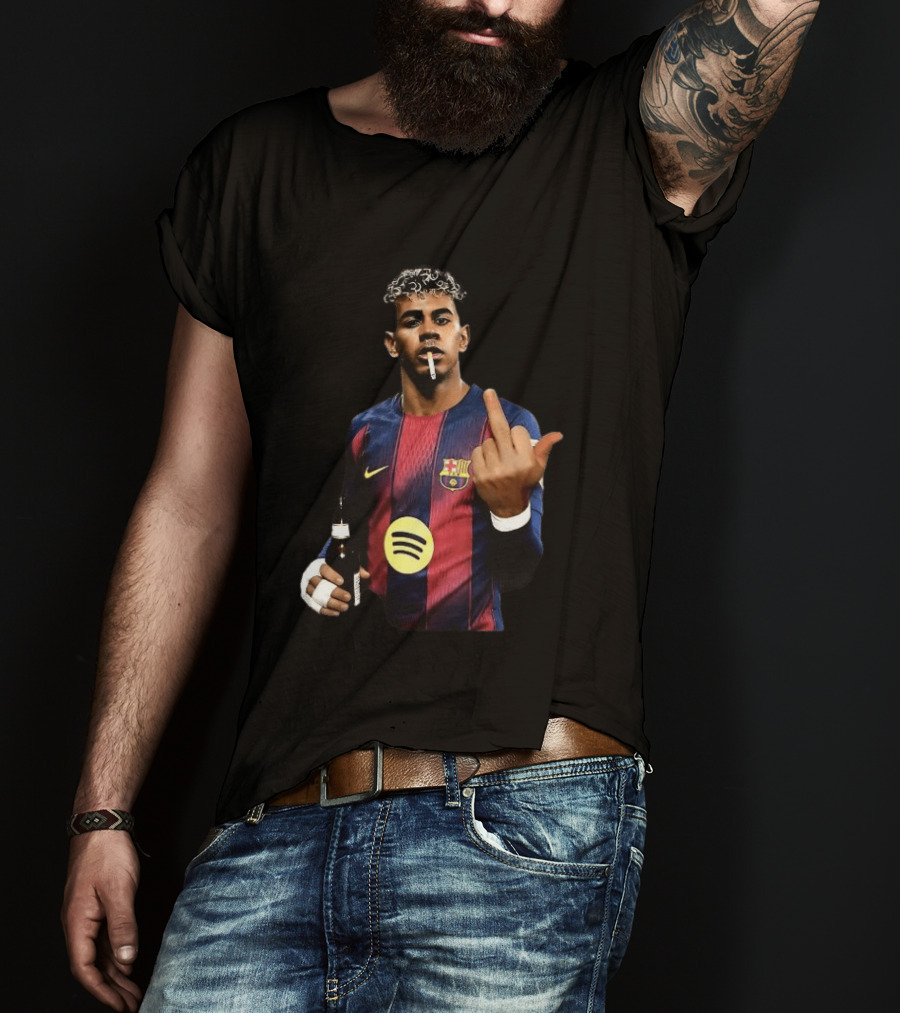 Lamine Yamal FC Barcelona Meme Middle Finger Gesture With Beer And Cigarette T-Shirt