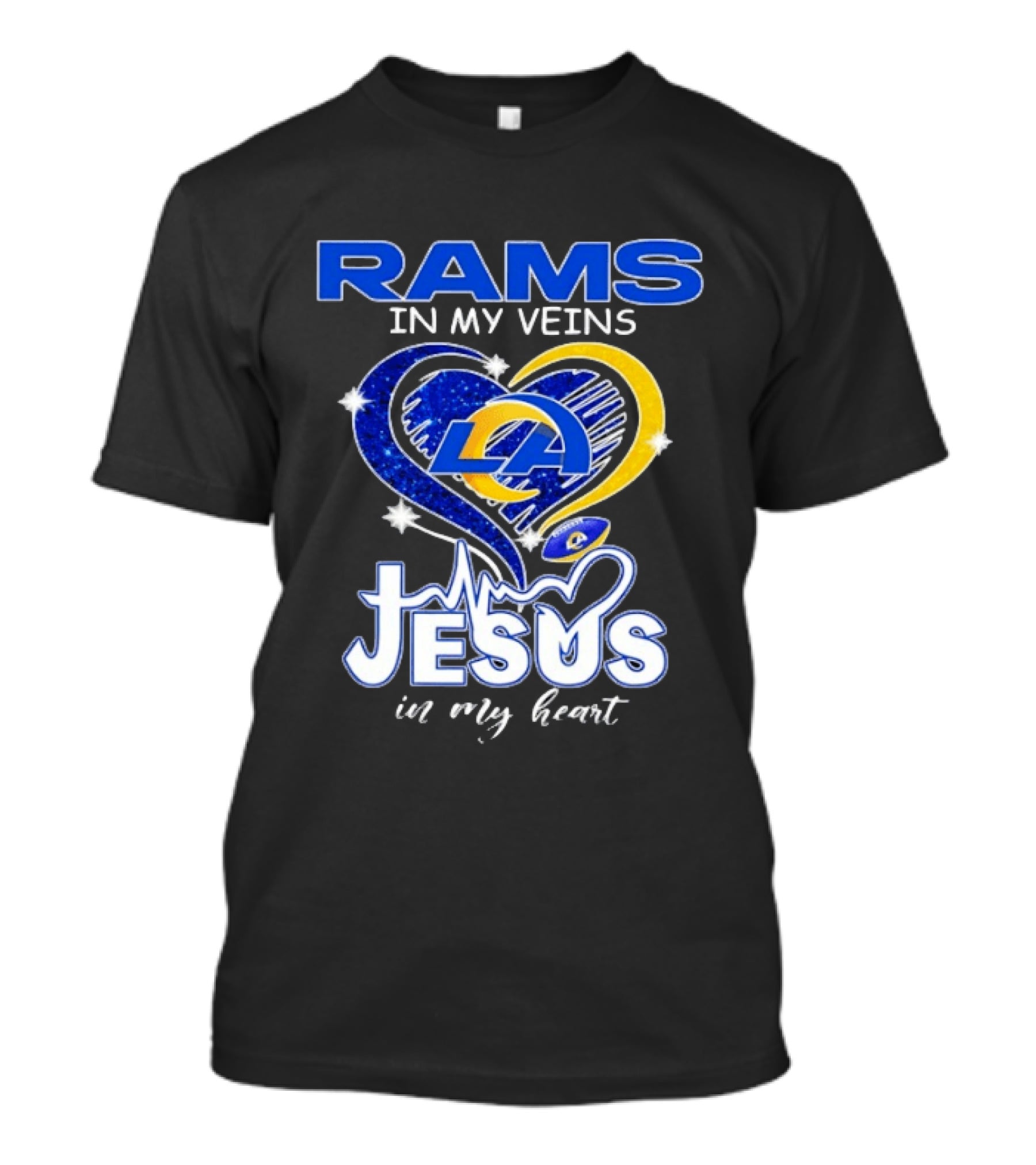 Los Angeles Rams In My Veins Jesus In My Heart Football Fan Faithful T-Shirt