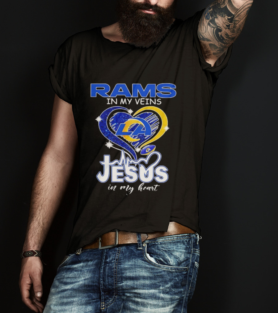 Los Angeles Rams In My Veins Jesus In My Heart Football Fan Faithful T-Shirt