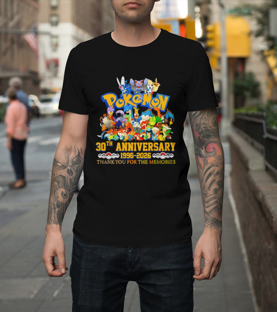 Pokémon 30th Anniversary 1996 2026 Pikachu Mewtwo Eevee Mew Dragonite Snorlax Thank You For The Memories T-Shirt
