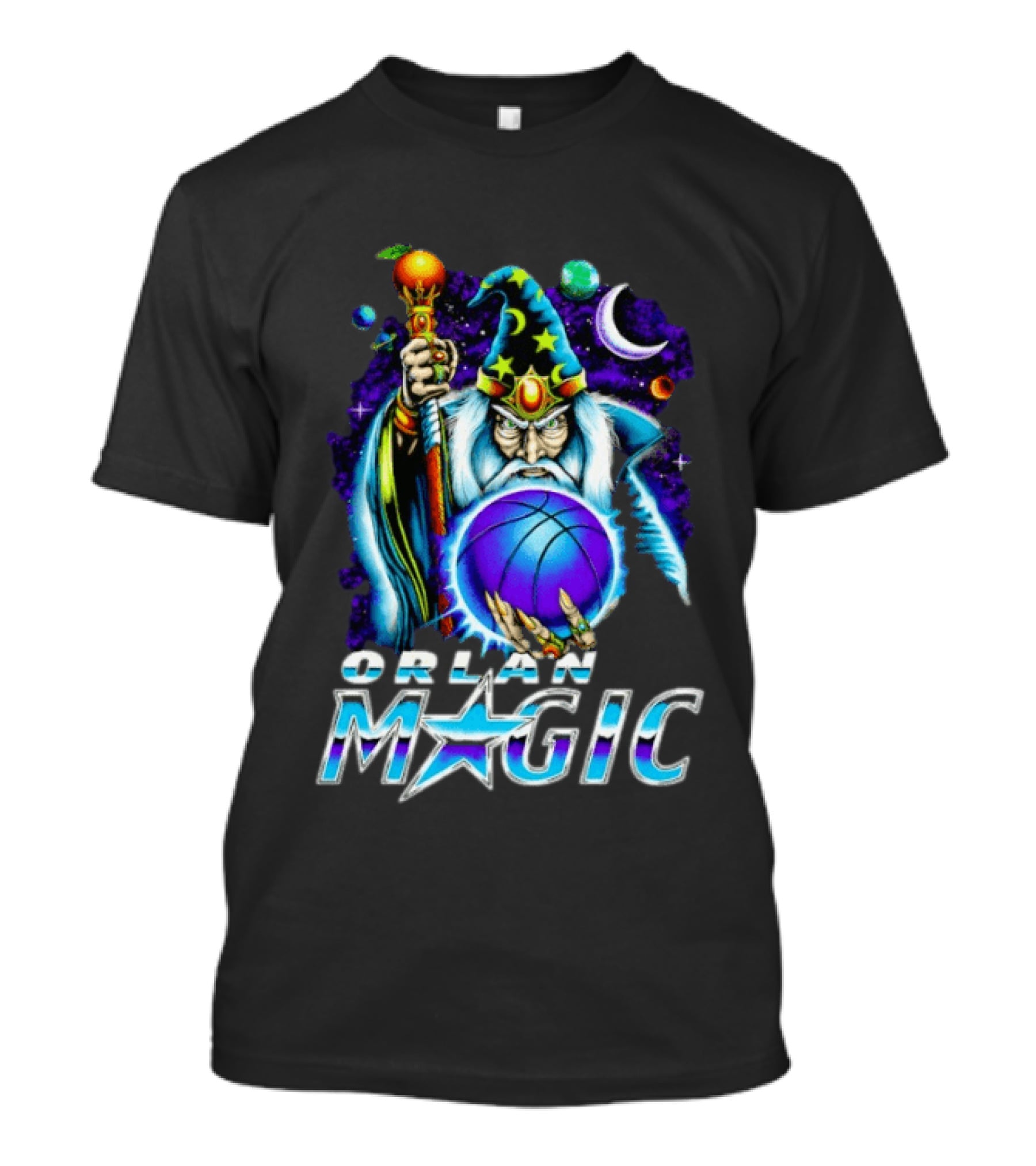 Wizar Orlando Magic Wizard Basketball Planets Stars T-Shirt