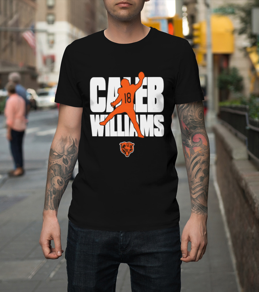 Caleb Williams 18 Chicago Bears Football Quarterback Silhouette With Orange Team T-Shirt