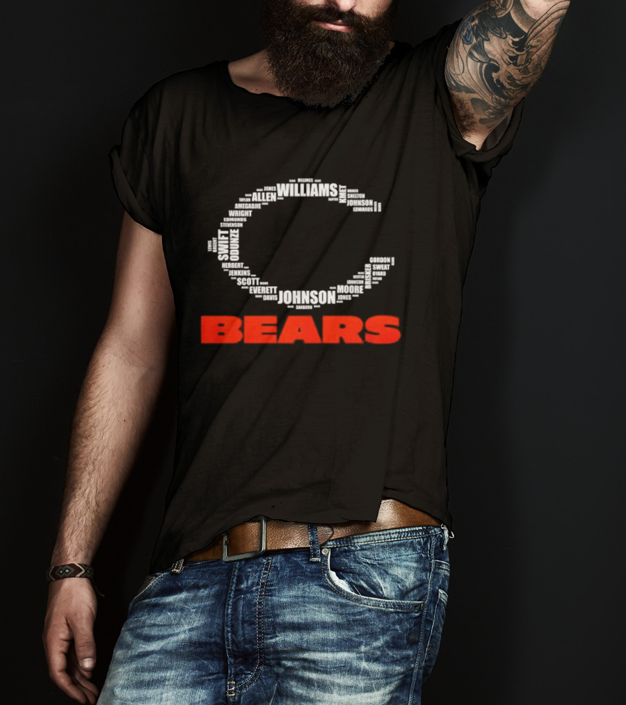 Chicago Bears Player Names Forming Iconic C Logo Team Roster T-Shirt