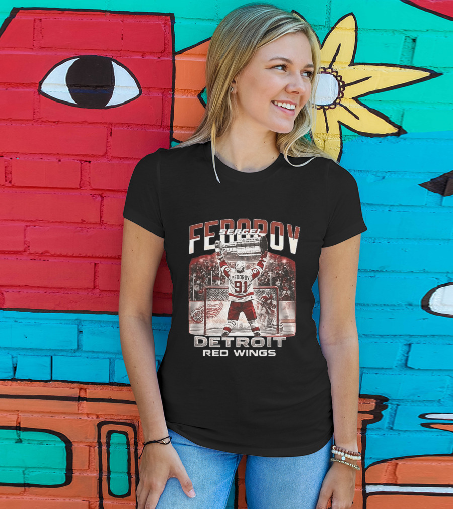 Sergei Fedorov 91 Detroit Red Wings Stanley Cup Victory Celebration T-Shirt