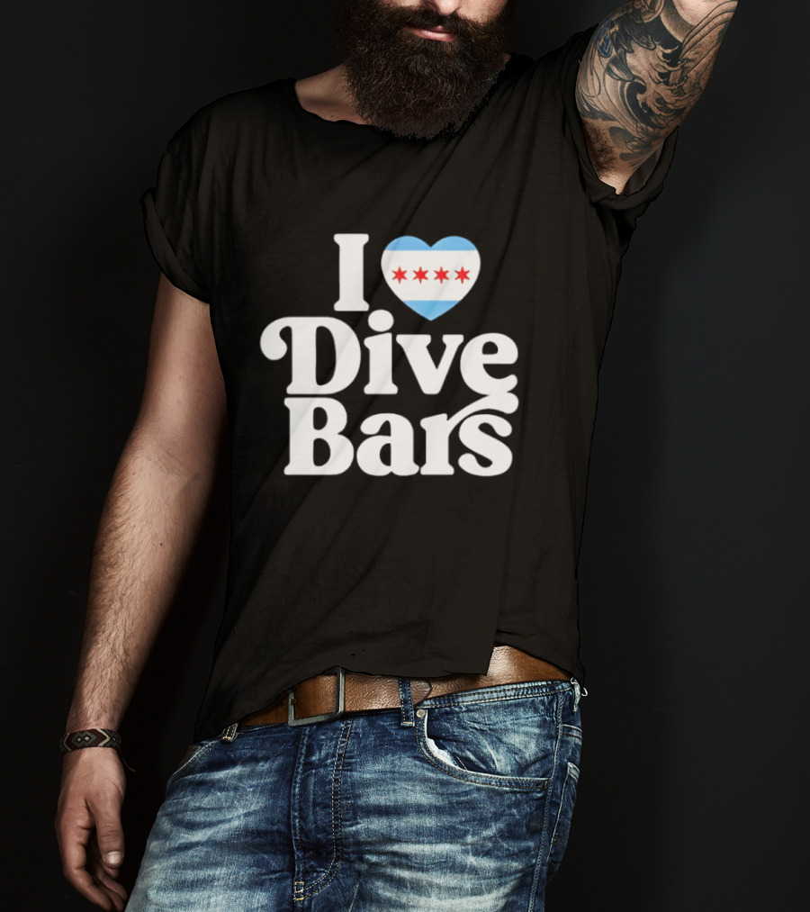 I Love Dive Bars Chicago Flag Heart T-Shirt