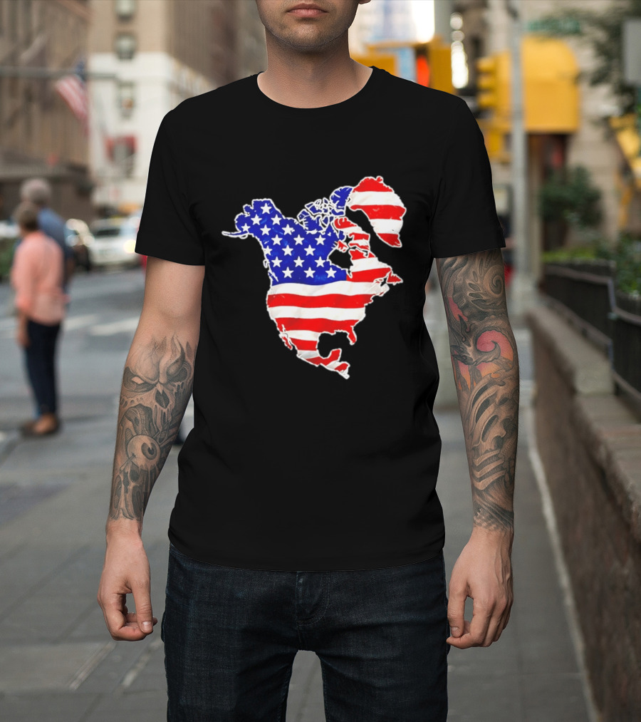 North America US Flag Continent Map Stars And Stripes T-Shirt
