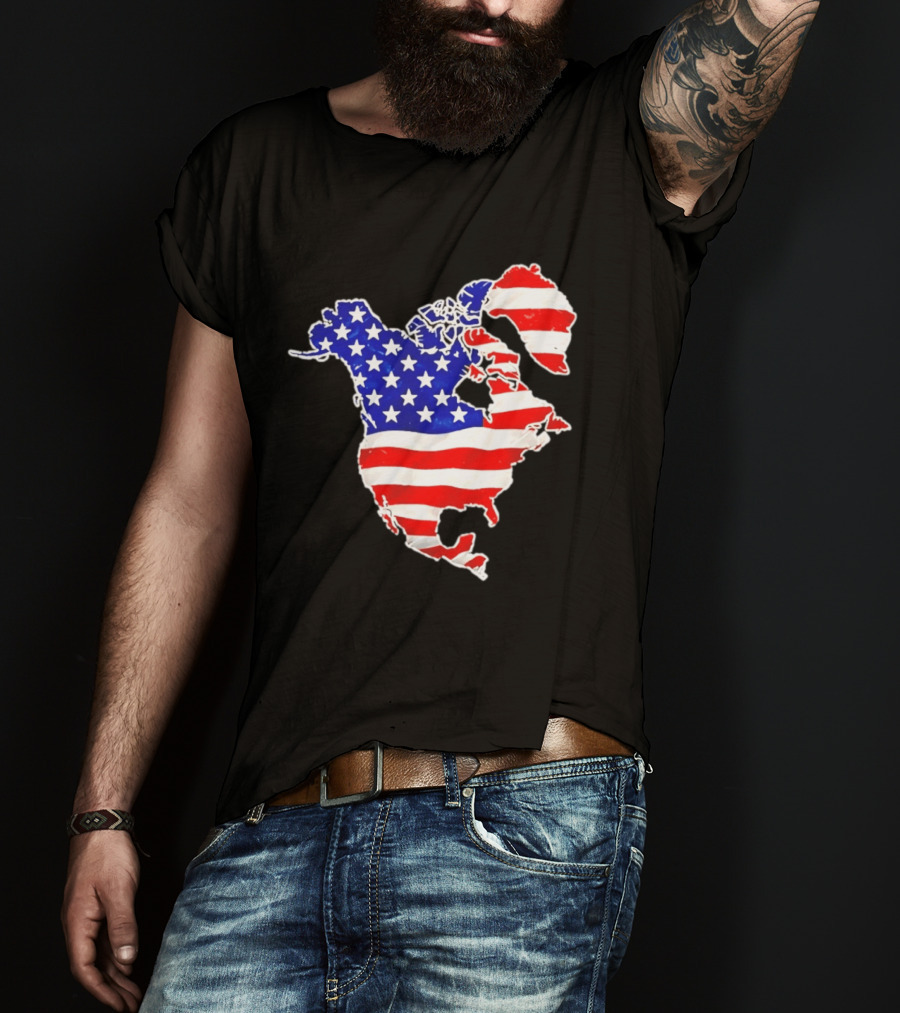 North America US Flag Continent Map Stars And Stripes T-Shirt