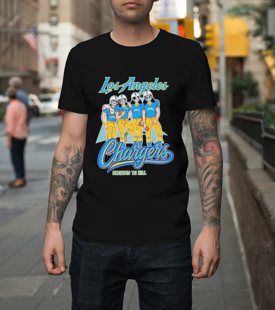 Los Angeles Chargers Dressed To Kill Players Skull Faces Cartoon T-Shirt