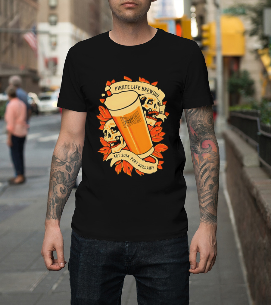Pirate Life Brewing Est 2014 Port Adelaide Pint Skulls T-Shirt