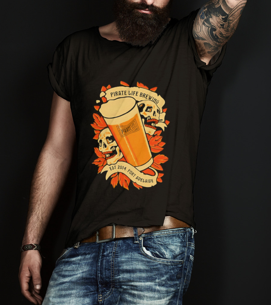 Pirate Life Brewing Est 2014 Port Adelaide Pint Skulls T-Shirt