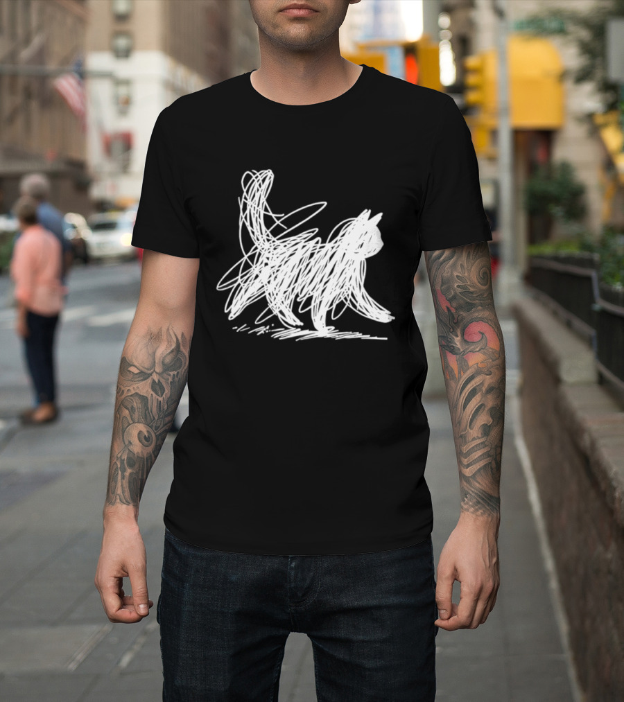 Scribble Cat Minimal Line Art Japanese T-Shirt