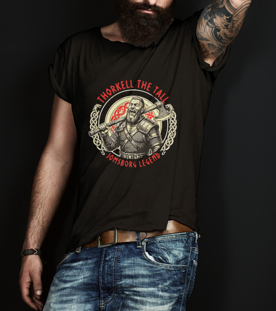 Thorkell The Tall Jomsborg Legend Norse Mythology Viking Warrior With Axe And Celtic Knotwork T-Shirt
