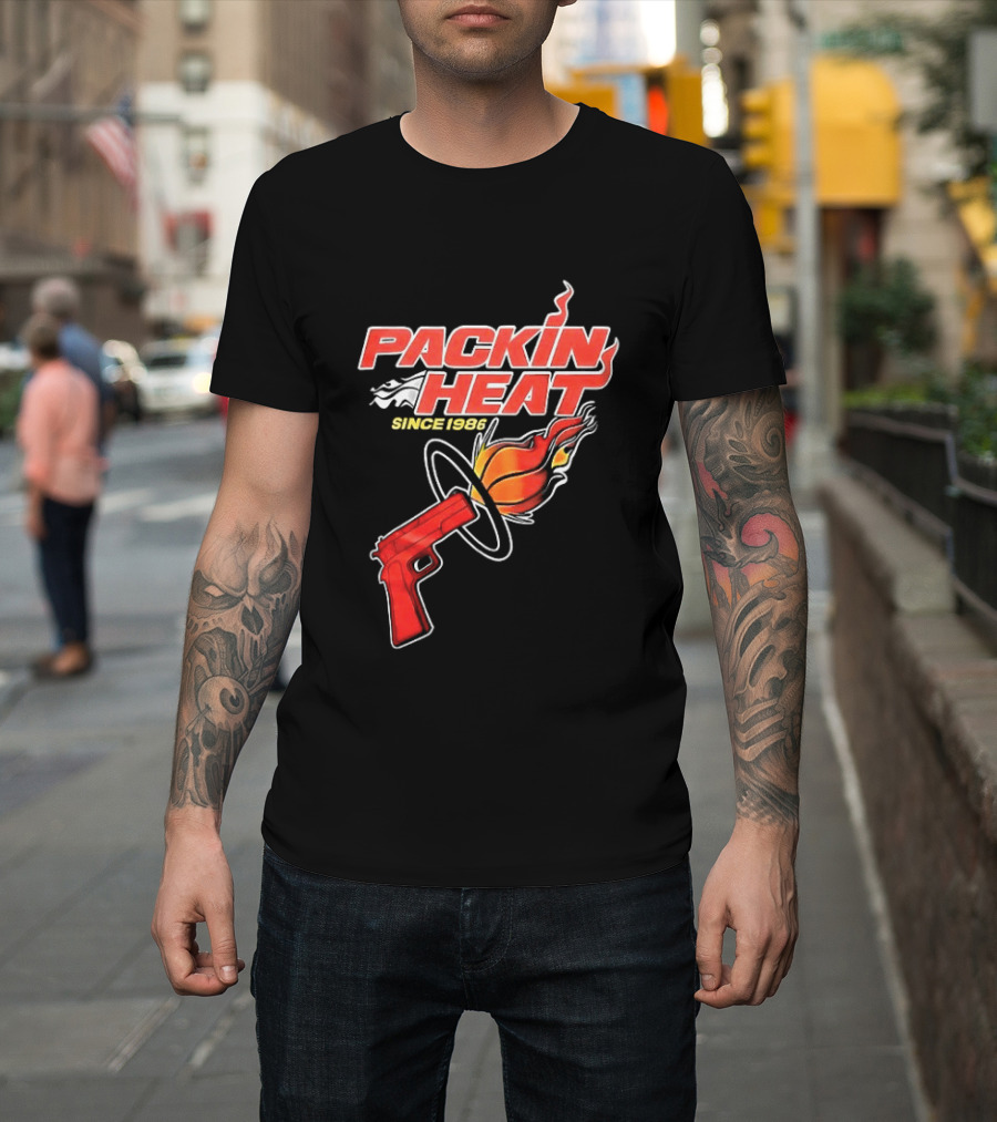 Packin Heat Since 1986 Flaming Basketball And Gun T-Shirt