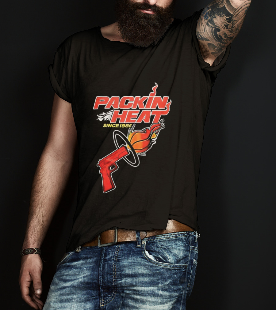Packin Heat Since 1986 Flaming Basketball And Gun T-Shirt