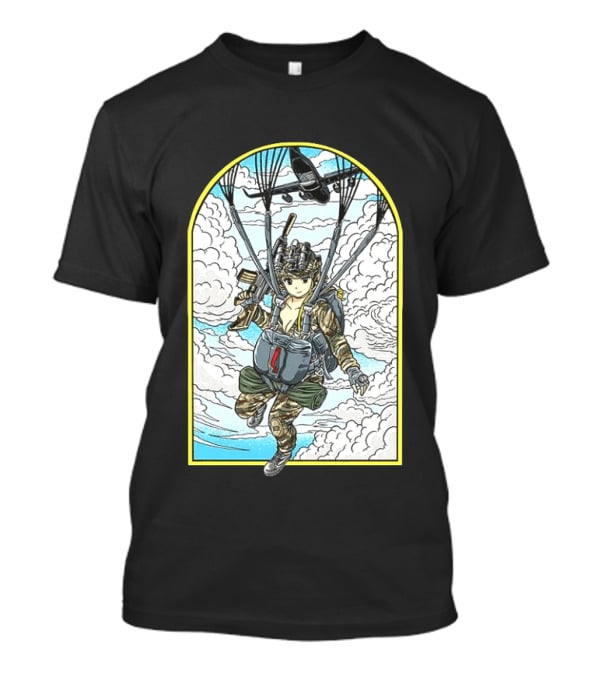 Sky Waifu Anime Paratrooper With Clouds And Plane T-Shirt