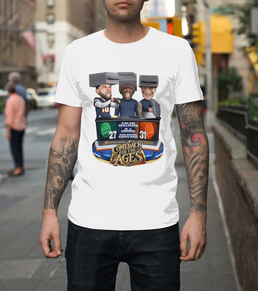 January 2026 Caleb Williams Colston Loveland DJ Moore Cheese Grater Caricature Comeback For The Ages T-Shirt