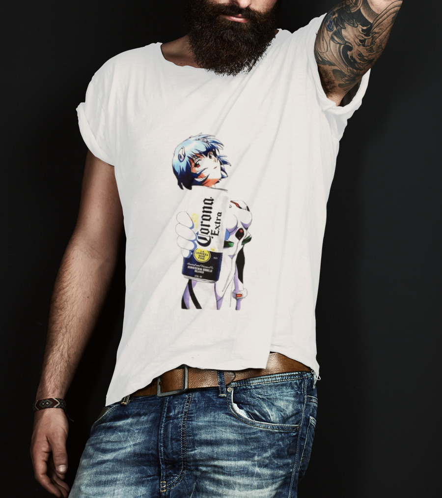 Evangelion Rei Ayanami Holding Corona Extra Beer Can Image T-Shirt