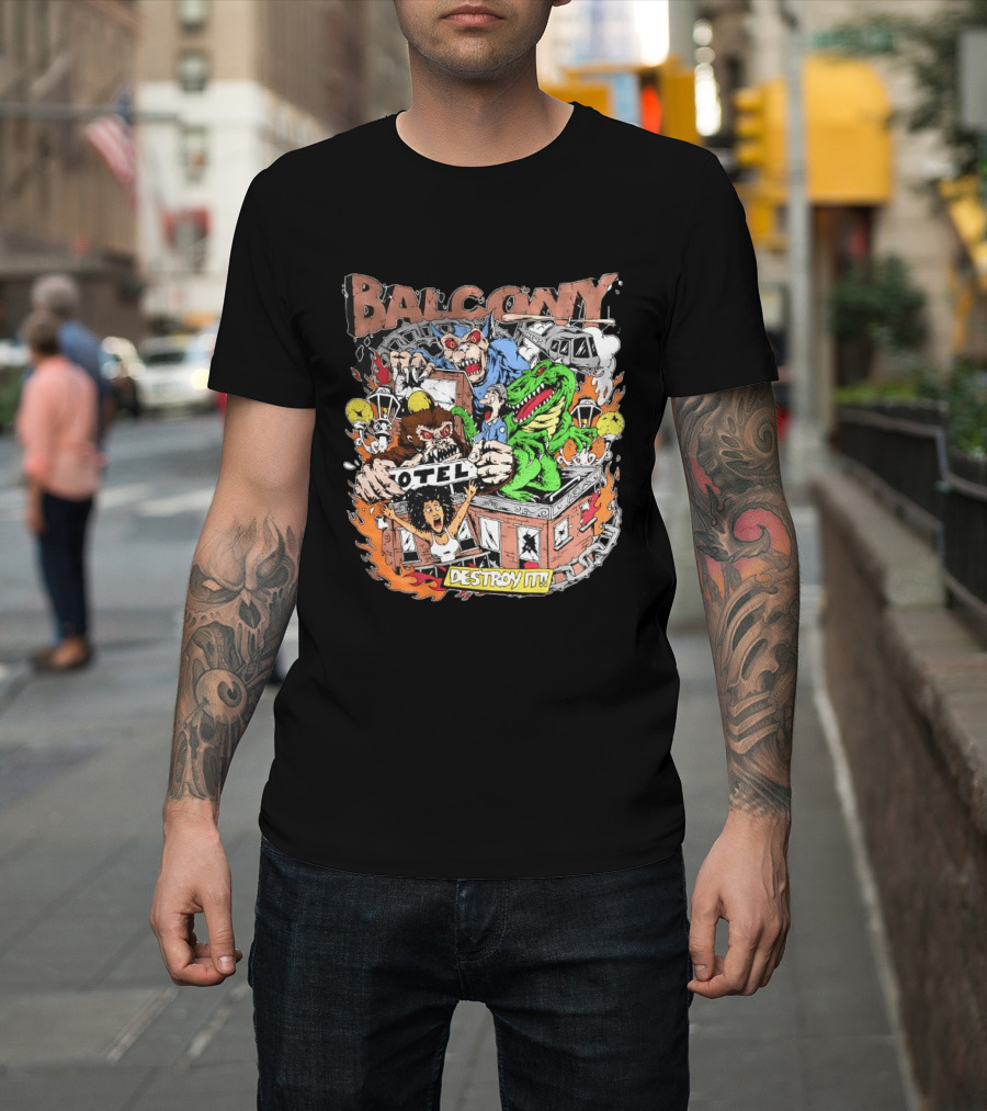 Balcony Hotel Rampage Cartoon Destroy It Monsters And Chaos T-Shirt